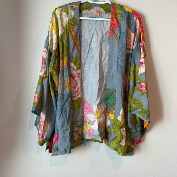 Floral Open-Front Kimono Cover Up Swim Summer Resort Wear Boho Festival - Picture 1 of 4